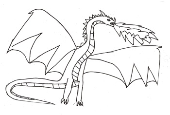 A sketch of a dragon.