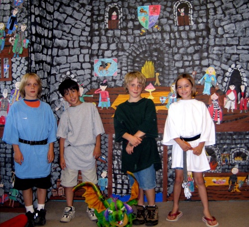 Four students dressed as knights.