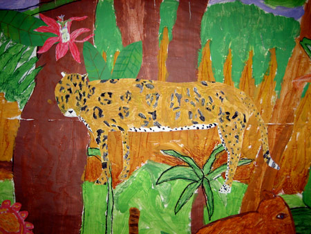 Large cat in the rainforest painting